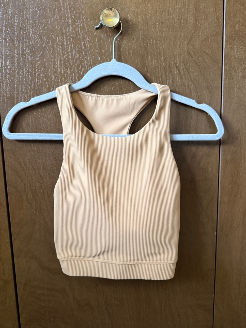 Ribbed High-Neck Crop Tank Top - Beige